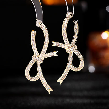 2025 elegance temperament light luxury high-end earrings niche design super fairy temperament zircon bow streamer earrings