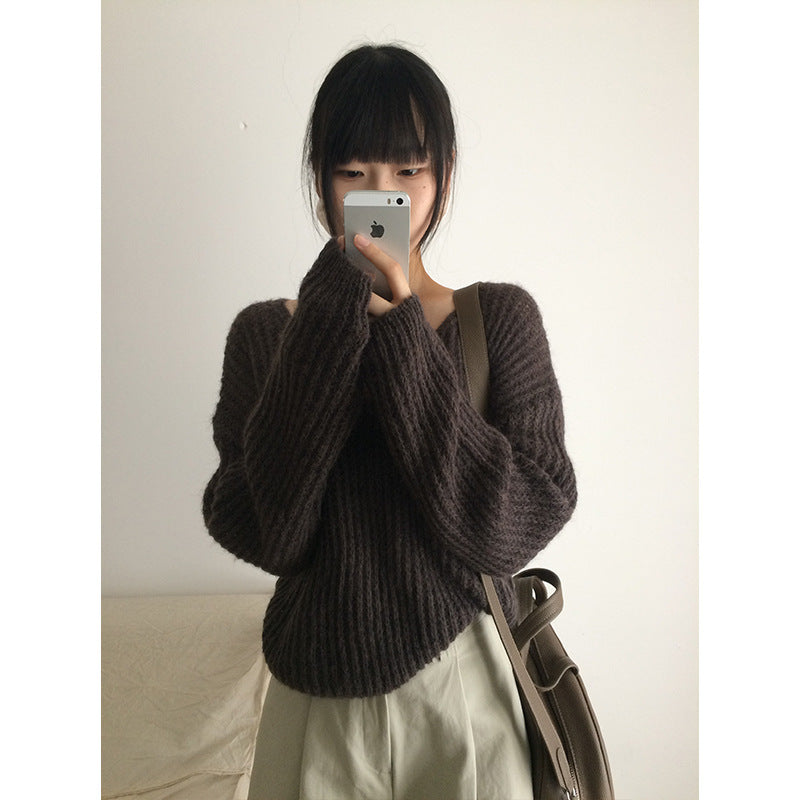 jinran Fall outfits Weaelab 2024 Autumn New Korean Style Loose Hollow Wool V-neck Knitted Sweater for Women Trendy Lw7275