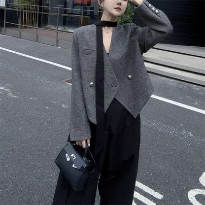 High-end streamer blazer women's autumn new design niche single-breasted short casual and thin suit