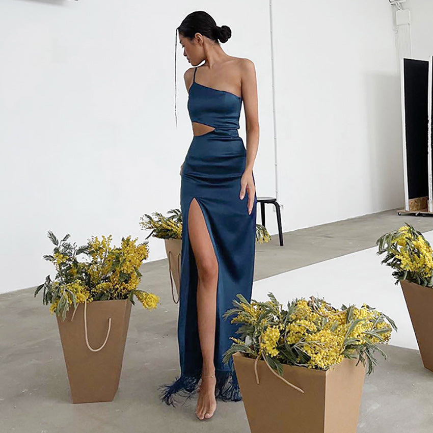 2025 summer new  design dress asymmetrical niche tassel mopping floor long dress  women