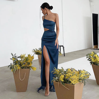 2025 summer new  design dress asymmetrical niche tassel mopping floor long dress  women