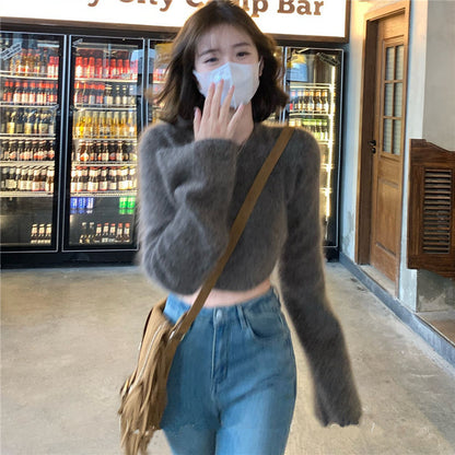 jinran concert outfit Bell Sleeve Korean Style Velvet Sweater for Women Autumn and Winter New Sweet Hot Girl Pullover Slim Slimming Short Sweater Top