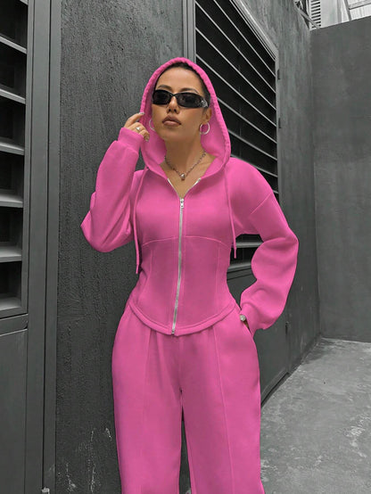 2025 spring and autumn new two-piece set  New trend hooded cardigan slim casual two-piece suit women