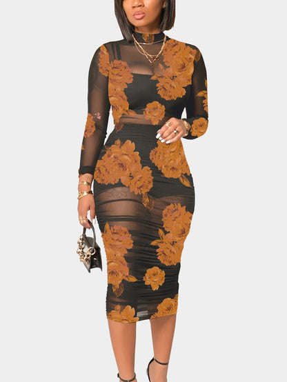 jinran cybergoth dress to impress Summer New Short Skirt Top with Vintage Printed Sexy Mesh Mid-Length Dress Three-Piece Set