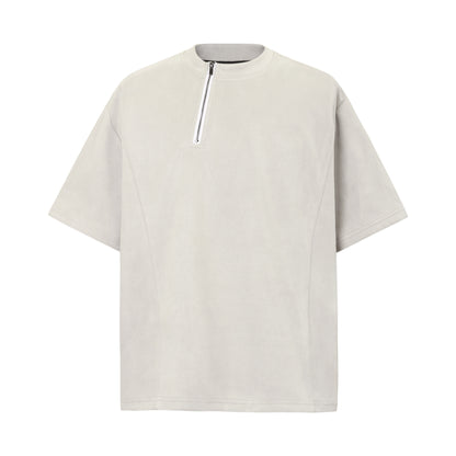 2025 8573 2025n Street 2025 Summer Irregular Zipper Design Men's Loose Suede Neutral Short Sleeve T-Shirt
