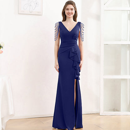 2025 Evening dress femininity banquet company annual meeting slim and thin fishtail skirt car model exhibition suspender long dress