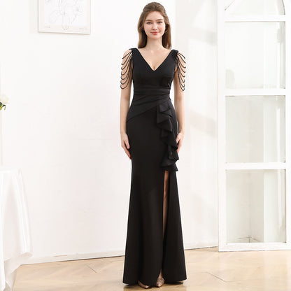 2025 Evening dress femininity banquet company annual meeting slim and thin fishtail skirt car model exhibition suspender long dress