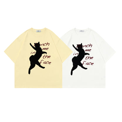 2025 ST415 2025n Street 2025 Summer Towel Embroidery Cat Design Men's Loose Premium Sense Neutral Short Sleeve T-Shirt