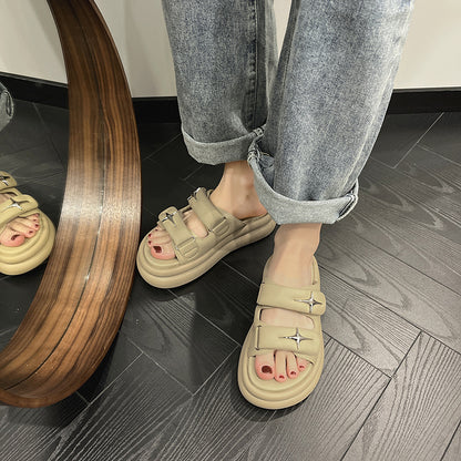 2025 Internet celebrity slippers women's summer wear fashion high sense thick bottom 5cm cross star  new super fire word sandals