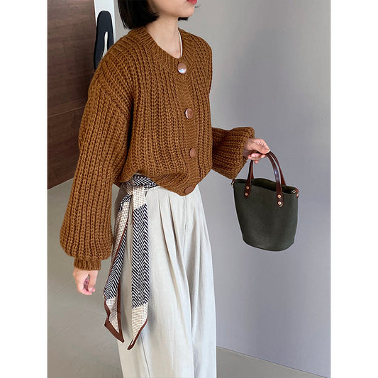 jinran Fall Outfits Lazy Candy-Colored Short Sweater 2024 Autumn Korean Style Casual Fashion All-Match round Neck Top