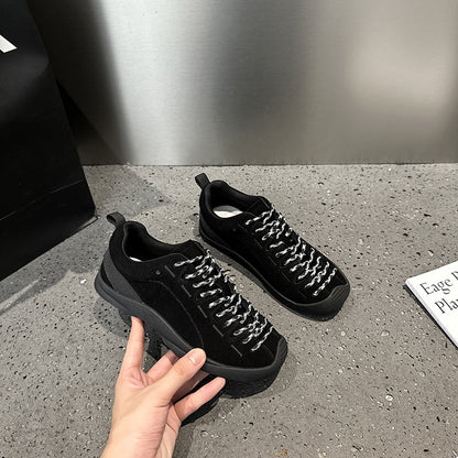 2025 popular autumn new leather hiking shoes women's non-slip ugly cute outdoor shoes platform sports casual shoes women's tooling shoes