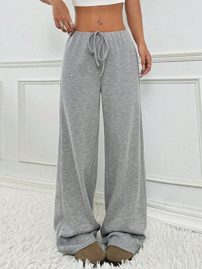 2025 Spring and Autumn   New women's clothing new casual striped solid color rubber band pull rope cotton straight pants