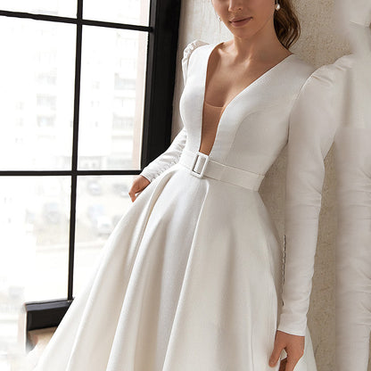 New Cross-border  Dresses Celebrity Style White Satin Skinny and High  Temperament Dress
