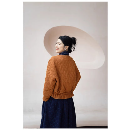 2025 Maillard Women's Clothing, Rhombus Drawstring Cotton and Linen Jumpsuit Side Open Pocket Orange Cotton Clothing Women's Winter 221019