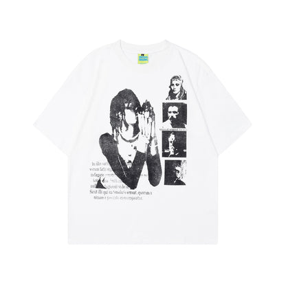 2025 T1102 2025n 2025 Summer Neutral High Sense Painting Character Design Retro Men's High Sense Short Sleeve T-Shirt