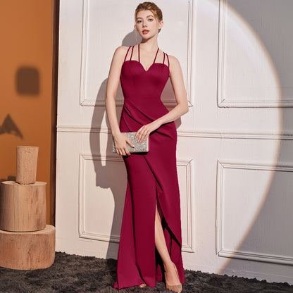 2025 Evening dress femininity sexy company party host banquet party socialite evening dress suspender long dress