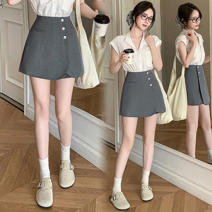 2025 Single-breasted suit A-word shorts women's  spring and summer culottes new high-waisted trousers skirt casual wide-leg pants trendy outside