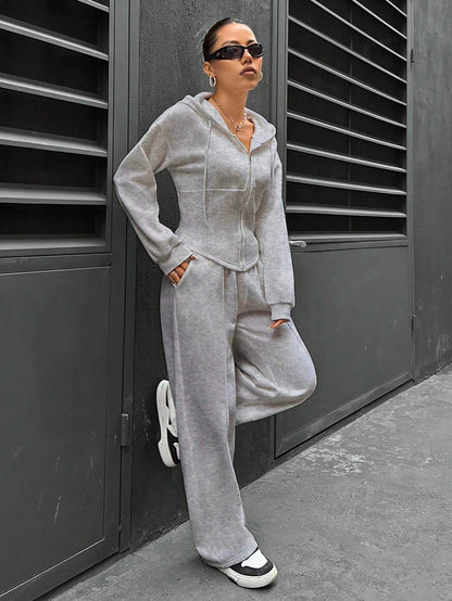 2025 spring and autumn new two-piece set  New trend hooded cardigan slim casual two-piece suit women