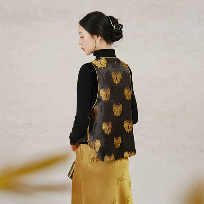 2025 New Chinese vest, spring design sense of national style vest women's clothing, black butterfly buckle improved top A1202