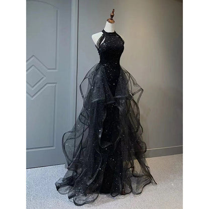 jinran witch dress to impress Black Evening Dress for Women 2024 New Light Luxury Niche High-End High-End Sense Trailing Birthday Party Host Adult Ceremony