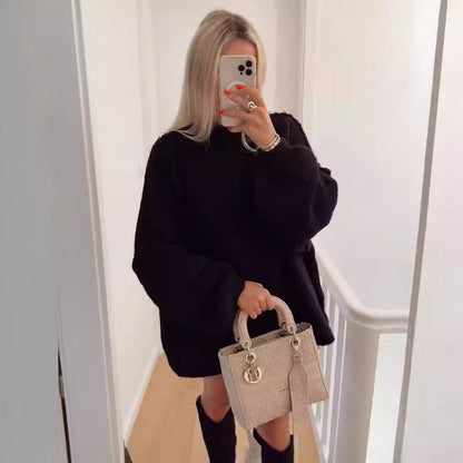 jinran  fashion Autumn and Winter New Loose Half Turtleneck Commuter Style Fake Reverse Wear Knitted Pullover Solid Color Sweater for Women