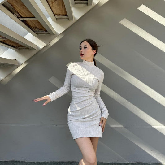 jinran y2k dress to impress Hot Girl Autumn New Solid Color High Collar Long Sleeve Pit Slim Short High Waist Women's Fashion Dress