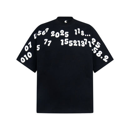 2025 3628 2025n street neutral retro letter pattern design men's loose high-end heavy short-sleeved T-shirt