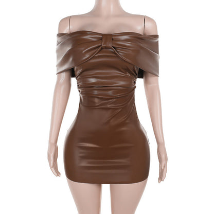 jinran dress with bow Summer 2024 New Hip Skirt Socialite Style Sexy Slim Bow Leather Dress Women