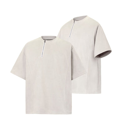 2025 8573 2025n Street 2025 Summer Irregular Zipper Design Men's Loose Suede Neutral Short Sleeve T-Shirt
