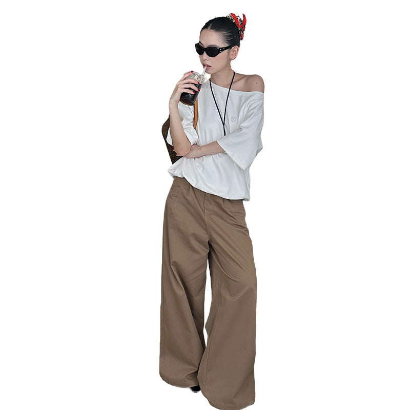 jinran summer outfits inspo Street Wide-Leg Workwear Straight Casual Pants Pleated Loose Slimming Mop Straight Pants K335