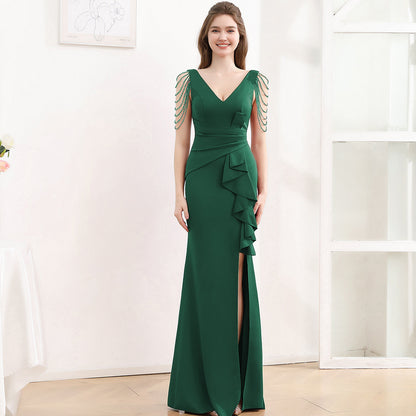 2025 Evening dress femininity banquet company annual meeting slim and thin fishtail skirt car model exhibition suspender long dress