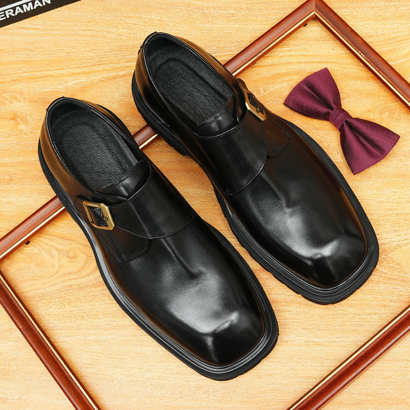 2025 [ Exclusive] Business Casual Leather Shoes Men's Leather Soft Leather Wide Foot Platform British Single Buckle Munk Shoes Men's Shoes