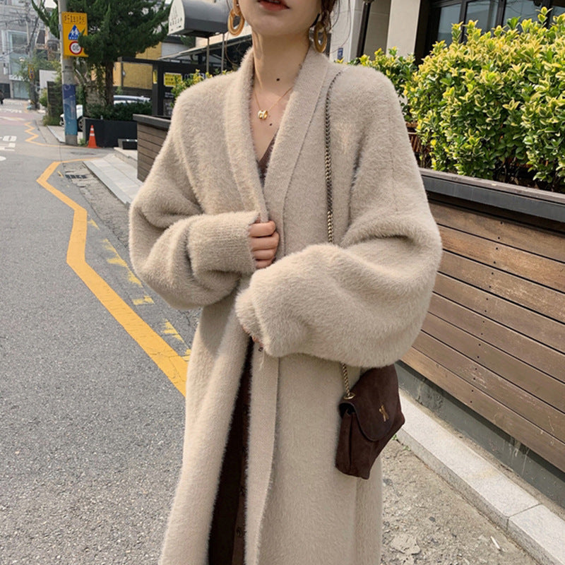 jinran 2024 fall fashion trends Korean Style Autumn and Winter New Style Faux Mink Velvet Sweater Women's Cardigan Outer Wear over the Knee Long Loose Overcoat Women's Coat