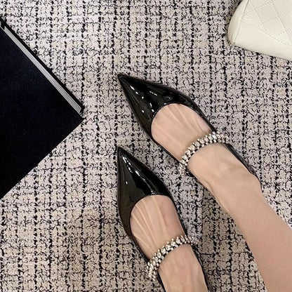 2025 Sheepskin version~ Grape mother, the same elegant small pointed sparkling diamond with versatile leopard print light mouth Mary Jane single shoes women