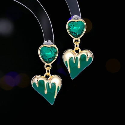 2025 S925 silver needle  retro niche design earrings sweet girl heart drop glaze three-dimensional love earrings