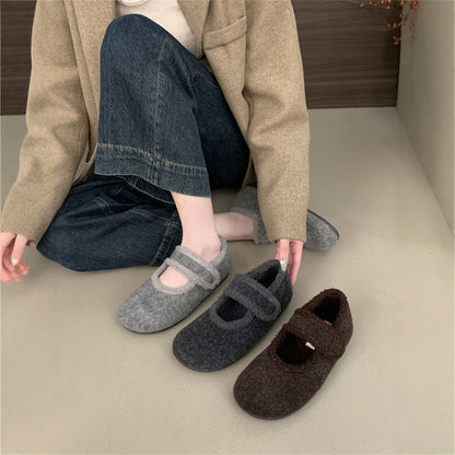2025 Retro velvet Birkenstocks shoes fluffy cotton shoes women's shoes popular new autumn and winter fashion Mary Jane Boken single shoes