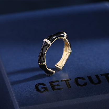 2025 Opening adjustable live ring tide temperament index finger tail ring simple niche design sense joint high bamboo ring