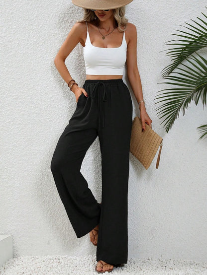 2025 Tiktoktemu  women's clothing  spring and summer new versatile solid color mopping wide-leg pants casual pants