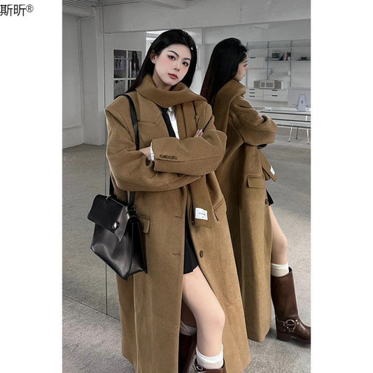 jinran dti outfits Long Woolen Coat New Autumn and Winter Korean Style Small Sense Hepburn Style Woolen Coat