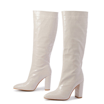 jinran barn jacket outfits Pointed Toe Chunky Heel over-the-Knee Boots Winter New Slip-on Boots