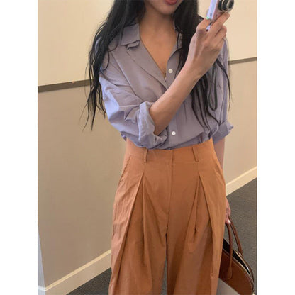 jinran business casual outfits Maybeb * by Solid Color Shirt for Women 2024 Summer New Top Loose Simple Dongdaemun Ins Style