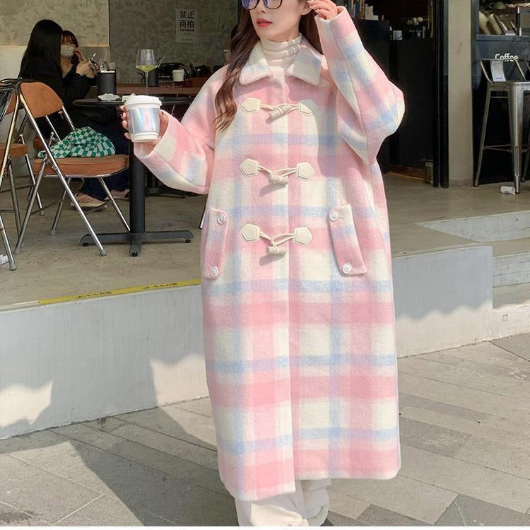 jinran outfit Korean Style College Style Coat Women's Autumn and Winter 2024 New Pink Horn Buckle Woolen Coat Temperament Style Coat