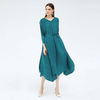 2025 spring new women's Middle East oversized loose design irregular waist long-sleeved dress skirt women's clothing