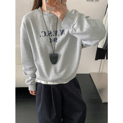 jinran frat outfits Letter Printed Sweater for Women Autumn and Winter New Korean Style Loose Casual Ins Super Popular round Neck Top