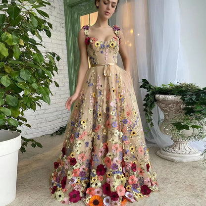 Cross-border  new  independent station women's clothing three-dimensional flower fashion embroidery flower hip wrap sexy dress