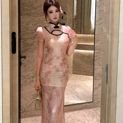 2025 Celebrity women's clothing  spring and summer new new Chinese-style improved cheongsam fashion waist and thin dress slim Popular trade