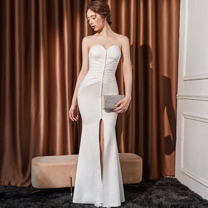 2025 Evening dress female sexy one-word shoulder tube top sexy company annual meeting host exhibition etiquette lady dress