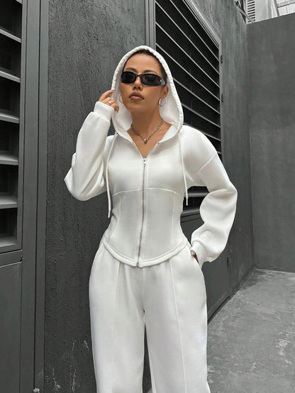 2025 spring and autumn new two-piece set  New trend hooded cardigan slim casual two-piece suit women