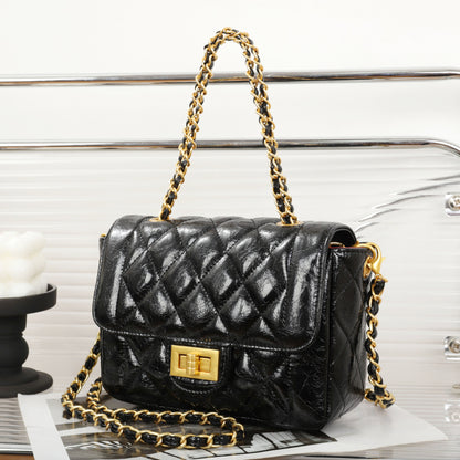 Light luxury high-end small fragrant wind rhombus chain bag New shoulder leather women's bag lock crossbody small square bag 8167