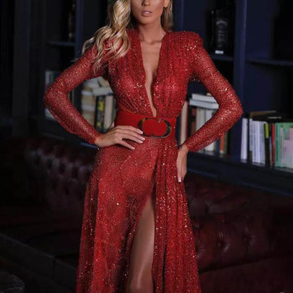 2025 2025 Popular trade spring and summer new sexy dress split color sequins long floor mopping evening dress long dress